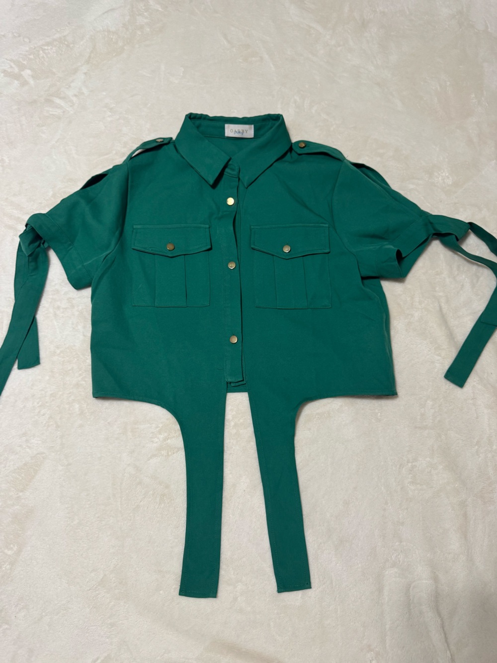 Dark Green Utility Crop Shirt with Tie Front